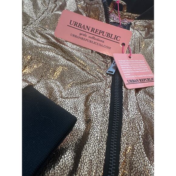 Urban Republic Girls 4-6x Metallic Glitter Bomber Jacket (Gold 5/6) - Picture 4 of 6